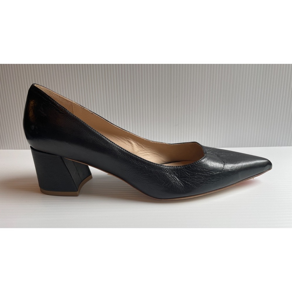 Mavette Pointed‎ Toe Slip On Block Heels Black Leather Shoes Size US 11 EUR 43